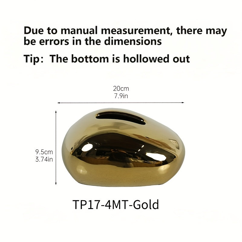 1pc Elegant Golden & Silvery Ceramic Tissue Box Holder - Modern Minimalist Design with Textured Surface, Black/White/Gray/Orange/Red Options for Living Room, Dining Table, Coffee Table Decor, Tissue Box Holder for Table, Tabletop Organizer, Metallic