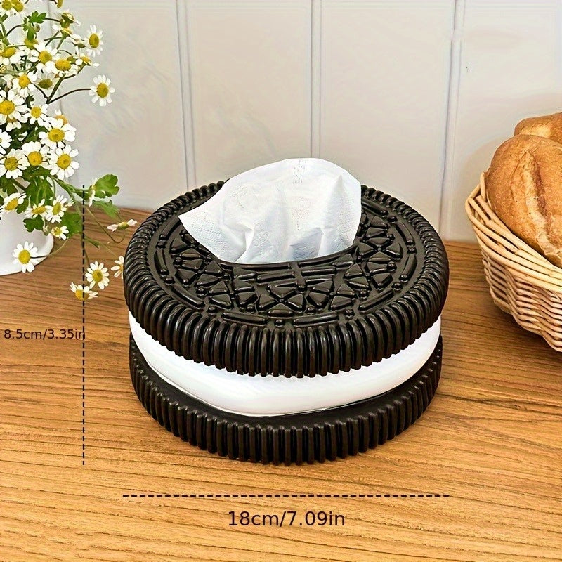1pc Creative Black and White Tissue Box Holder - Round Resin Design, Polished Finish, Square Shape, Durable Bathroom Organizer & Decorative Tissue Cover, Bathroom Decor, Creative Gift Idea, Bathroom Accessories