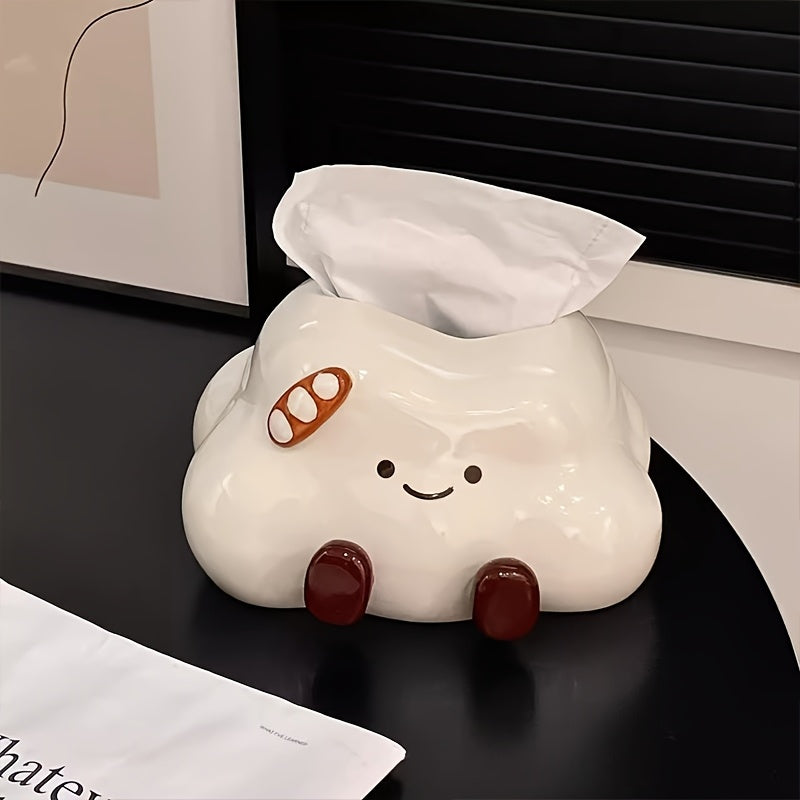 1pc Cute Cartoon Cloud Ceramic Tissue Box, Cream Style Lovely Home Desktop Tissue Box, Light Luxury High-end Tissue Storage, Suitable for Home Decoration, Living Room Bedroom Tissue Storage, Desktop Ornament, Bathroom Tissue Box, Gift
