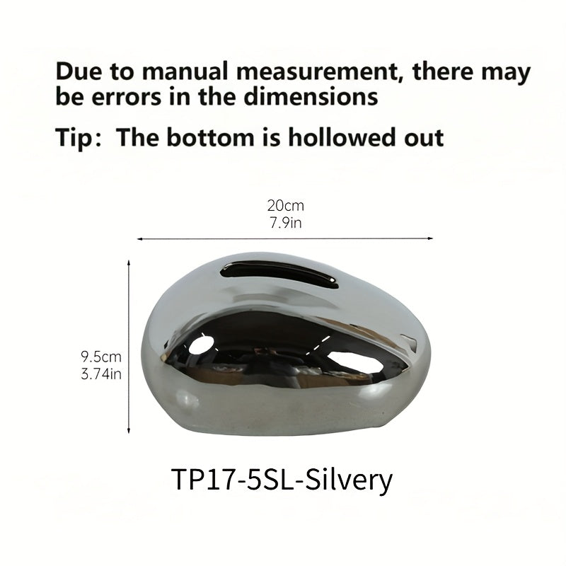 1pc Elegant Golden & Silvery Ceramic Tissue Box Holder - Modern Minimalist Design with Textured Surface, Black/White/Gray/Orange/Red Options for Living Room, Dining Table, Coffee Table Decor, Tissue Box Holder for Table, Tabletop Organizer, Metallic