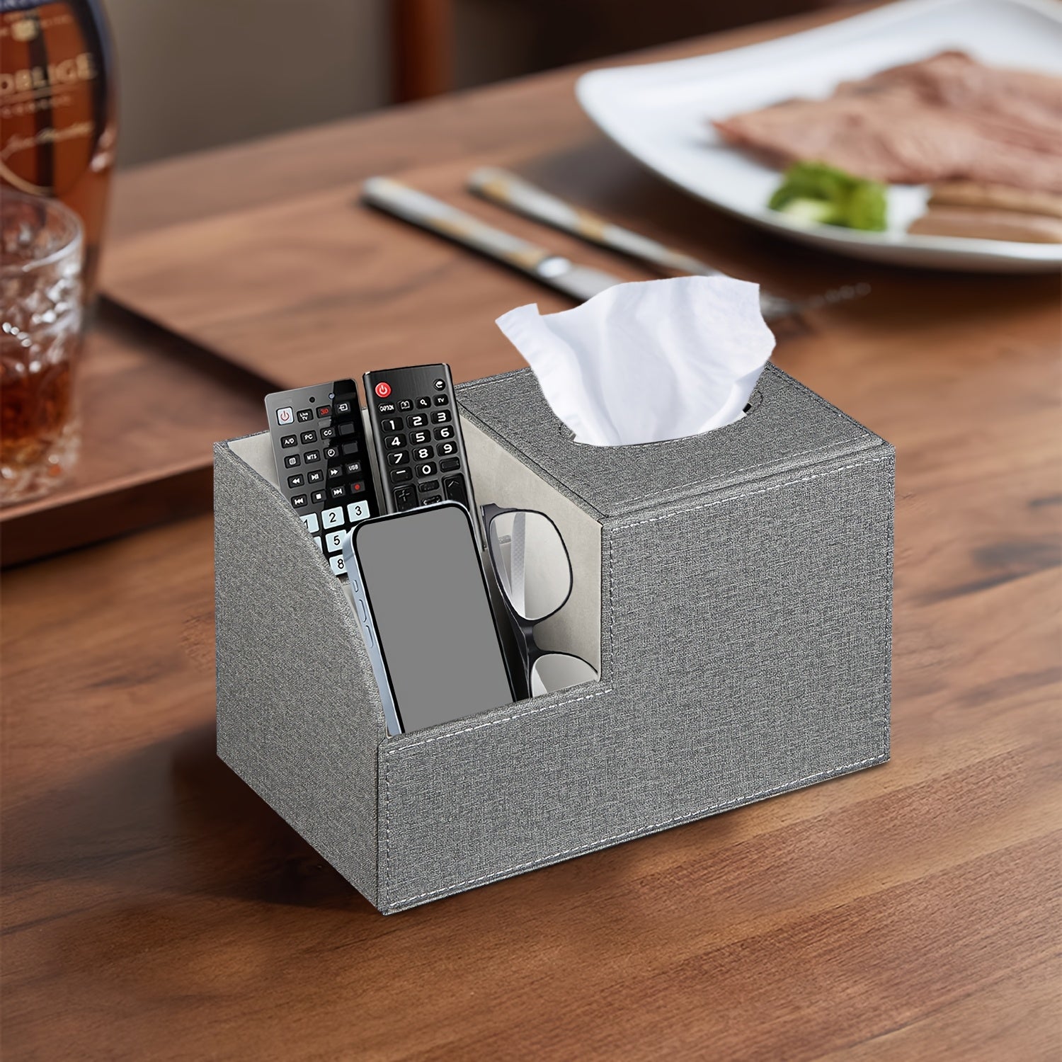 [Remote Tissue Box] Remote Control Holder Multifunctional Square Tissue Box Cover | Faux Leather Decorative Napkin Tissue Box Holder/Remote Caddy/Cube Desktop Organizer Storage Box for Vanity, Toilet, Office, Bedroom, Living Room and Bathroom Decorative