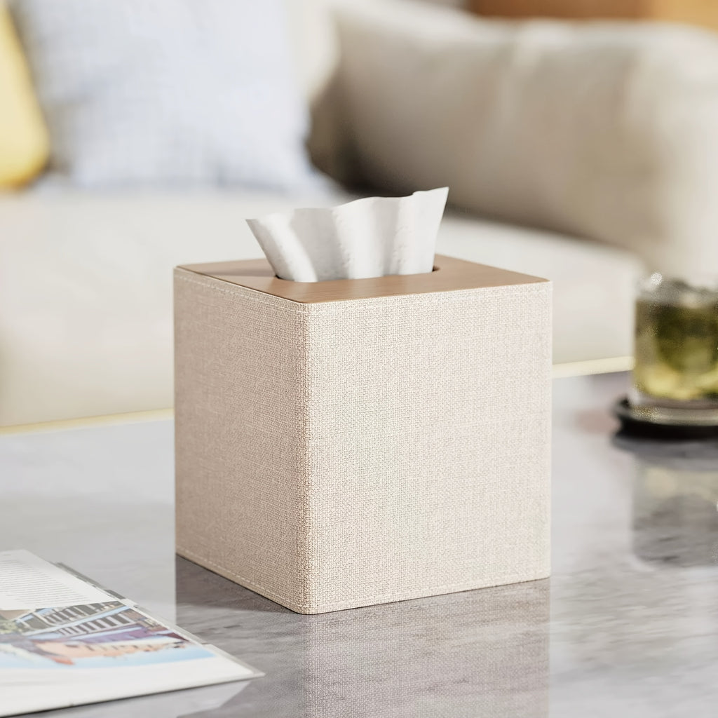 [Luxury Tissue Box Holder] Luxury Square 1pc Tissue Box Holder | Premium PVC Faux Leather, Sleek Black & Beige Design for Home, Office, Hotel, and Car Use, Tissue Box Dispenser | Modern Decor Accessory | Sleek Glossy Appearance