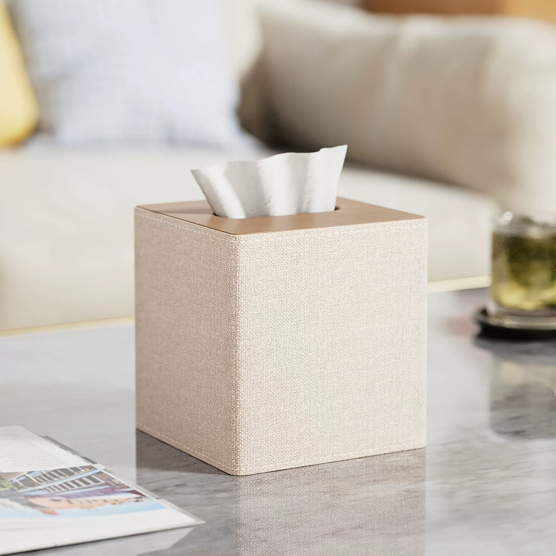 [Luxury Tissue Box Holder] Luxury Square 1pc Tissue Box Holder | Premium PVC Faux Leather, Sleek Black & Beige Design for Home, Office, Hotel, and Car Use, Tissue Box Dispenser | Modern Decor Accessory | Sleek Glossy Appearance