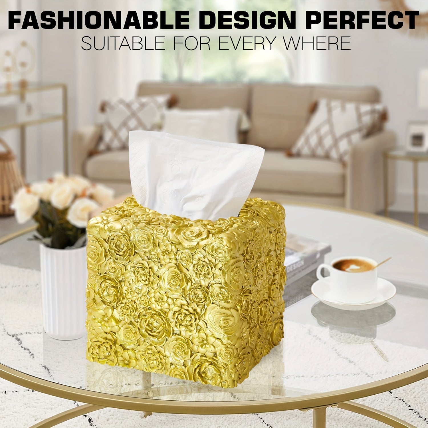1pc Elegant Tissue Box Cover - Decorative Square tissue box holder, Durable Resin Construction, Space-Saving design for Living Room, Bathroom, Kitchen, Vanity - Modern Home Decor in Neutral Colors - Compatible with Standard Tissues - Ideal Housewarming or