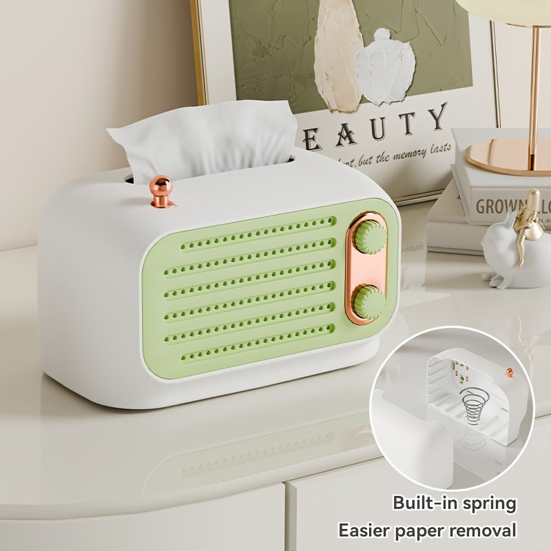 Spring-Loaded Desktop Tissue Box Holder, Square Plastic Tissue Storage for Bedroom and Living Room