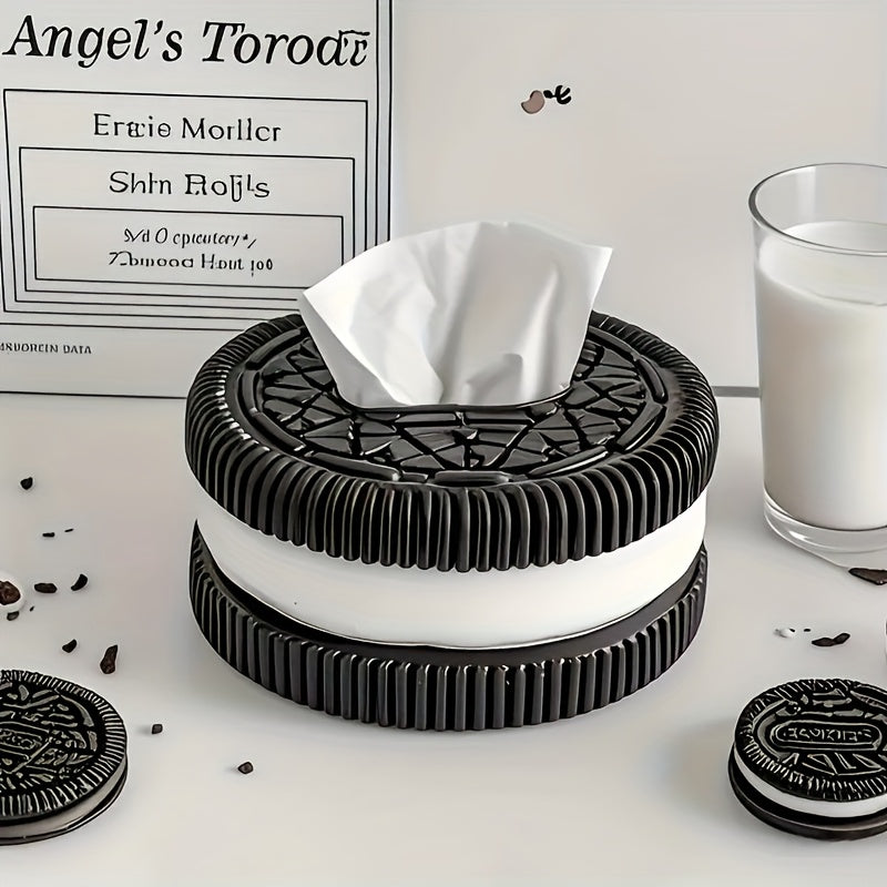 [Cookie-like Tissue Holder] Modern Cookie-like Tissue Box Holder - 1pc Black & White Bathroom/Living Room/Bedroom Decor, Durable Resin, Elegant Home Decoration Storage Organizer, Compatible with Standard Tissues, Playful Novelty Decor, Interior Designers