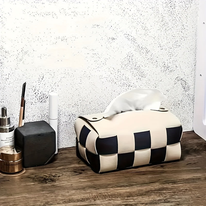 Square Faux Leather Tissue Box, Creative Internet Trend Minimalist Napkin Holder for Dining Table, Living Room, Office Desk, Car, Hotel, and Bathroom Decoration