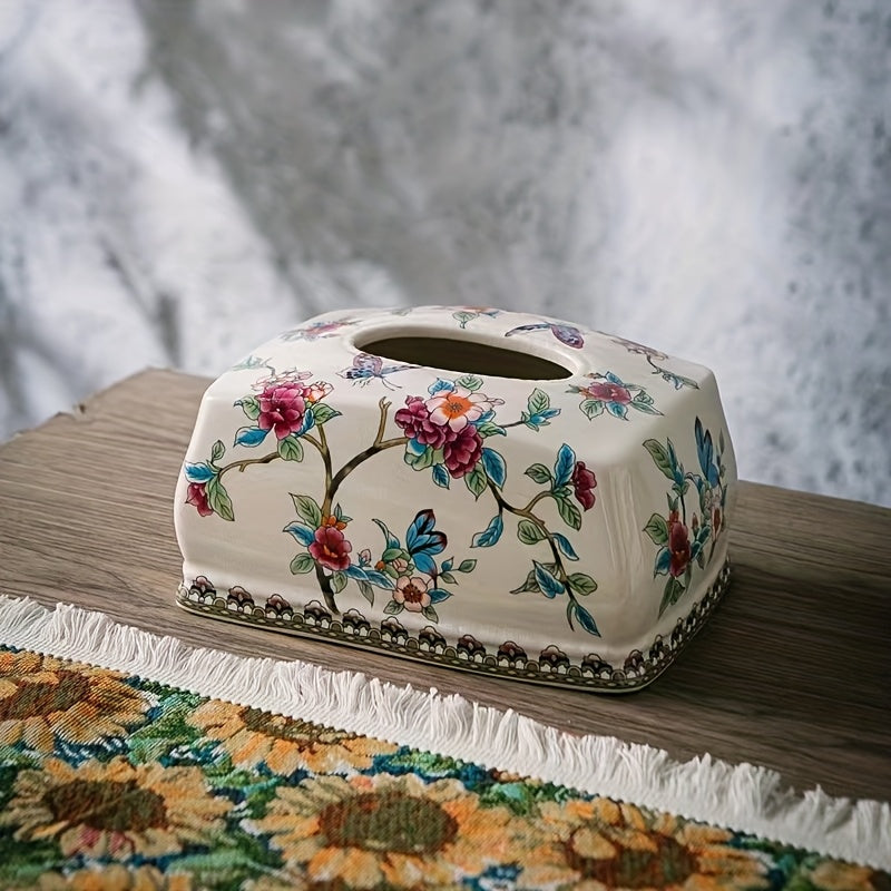 [Christmas Ceramic Box] Blue and White Crackled Ceramic Tissue Box | New Chinese Style for Living Room Coffee Table Home Use Housewarming, Best for Christmas