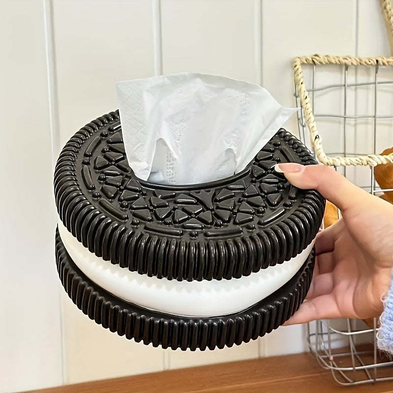 [Cookie-like Tissue Holder] Modern Cookie-like Tissue Box Holder - 1pc Black & White Bathroom/Living Room/Bedroom Decor, Durable Resin, Elegant Home Decoration Storage Organizer, Compatible with Standard Tissues, Playful Novelty Decor, Interior Designers