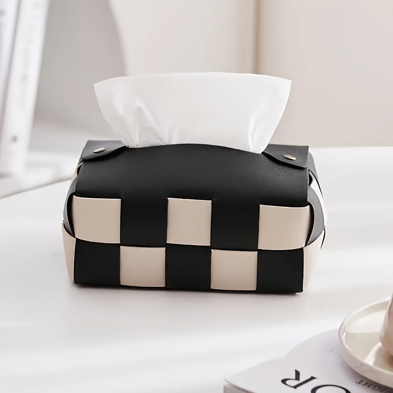 Square Faux Leather Tissue Box, Creative Internet Trend Minimalist Napkin Holder for Dining Table, Living Room, Office Desk, Car, Hotel, and Bathroom Decoration