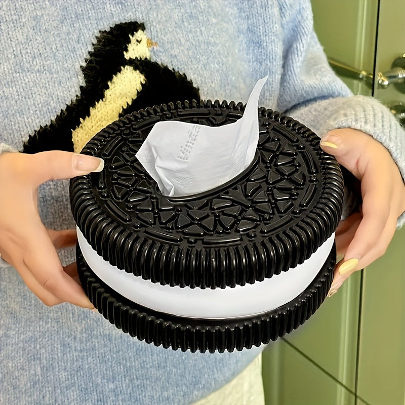[Cookie-like Tissue Holder] Modern Cookie-like Tissue Box Holder - 1pc Black & White Bathroom/Living Room/Bedroom Decor, Durable Resin, Elegant Home Decoration Storage Organizer, Compatible with Standard Tissues, Playful Novelty Decor, Interior Designers