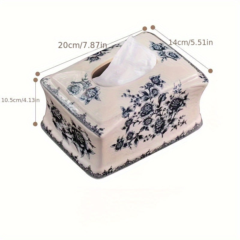 [Christmas Ceramic Box] Blue and White Crackled Ceramic Tissue Box | New Chinese Style for Living Room Coffee Table Home Use Housewarming, Best for Christmas