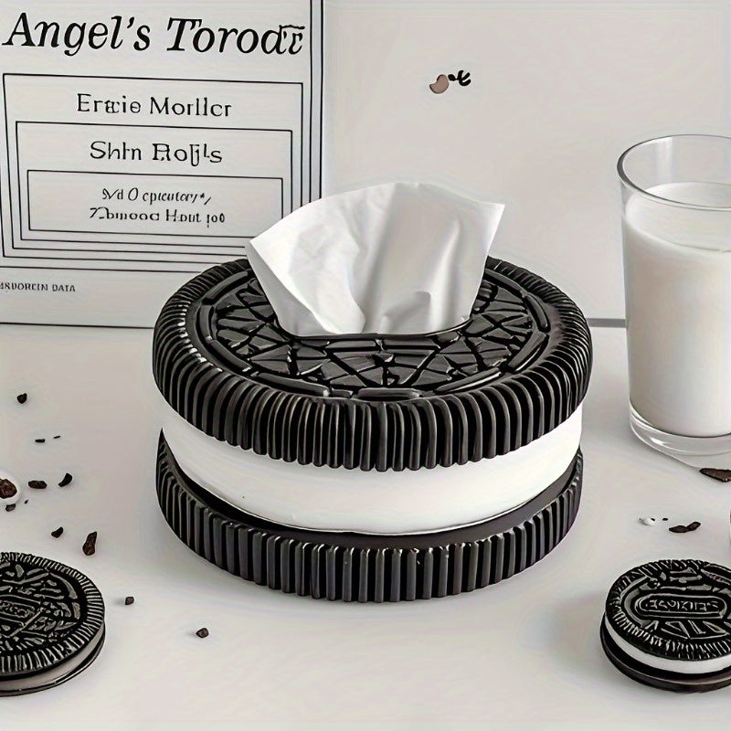 1pc Creative Black and White Tissue Box Holder - Round Resin Design, Polished Finish, Square Shape, Durable Bathroom Organizer & Decorative Tissue Cover, Bathroom Decor, Creative Gift Idea, Bathroom Accessories