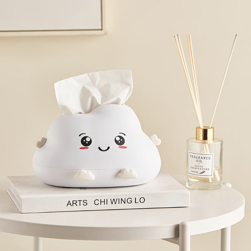 1pc Plastic Cloud-Shaped Tissue Box Cover - Cartoon Facial Tissue Dispenser for Vanity, Kitchen, Living Room, Bedroom, Office - Non-Food Contact Storage Organizer
