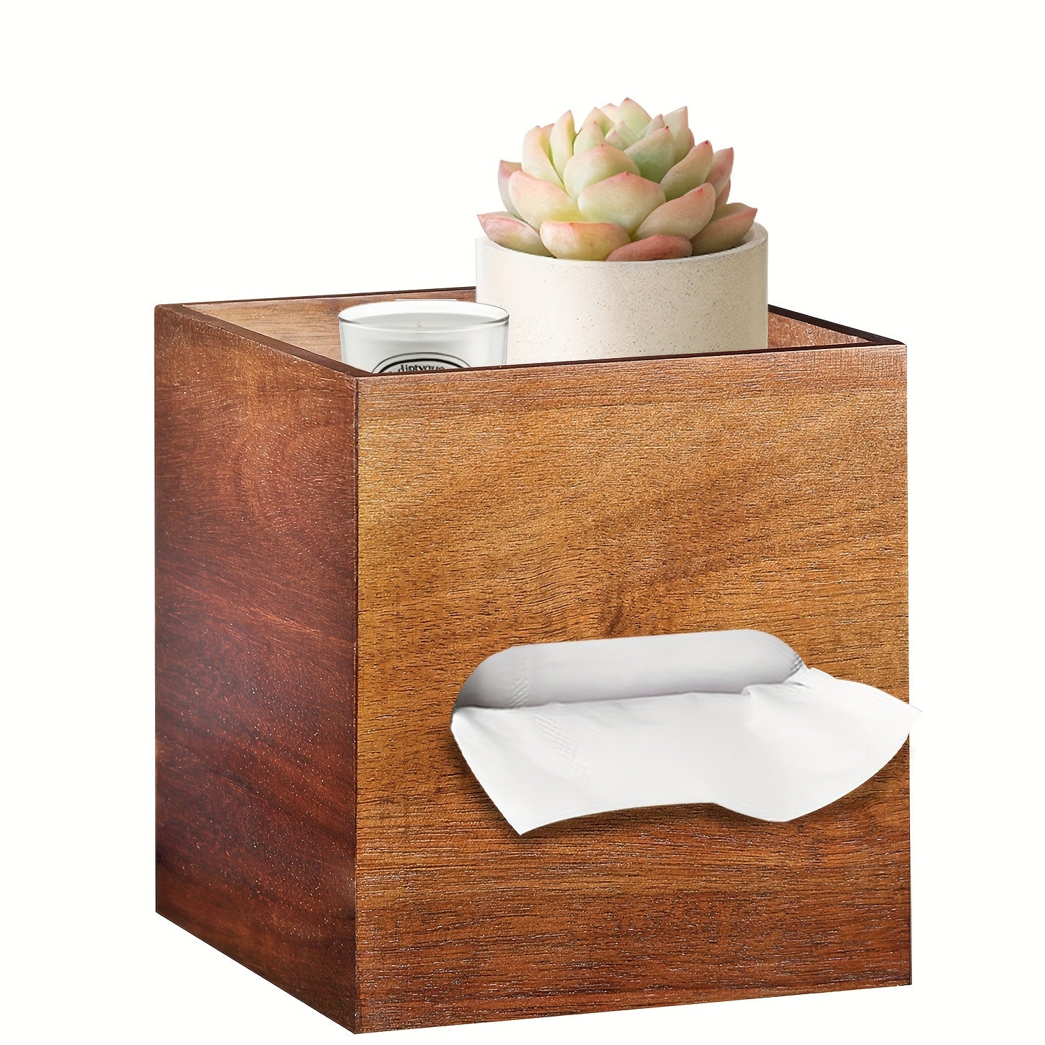 Square Tissue Box Holder with Storage Tray, Acacia Wood Decorative Tissue Box Cover/Napkin Storage Box/Cube Tissue Organizer Case for Bathroom, Vanity, Night Stand, Car, Dining Table, Living Room and Bathroom Accessory. Bathroom Organizer and Storage