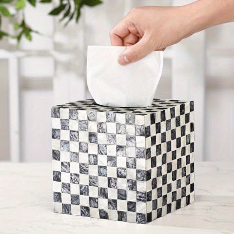 Elegant Black and White Marble Tissue Box Cover - 5.9 Inch Cube, Ceramic Decorative Napkin Holder with Golden Accents, Rustic Design for Table, Bathroom, Vanity, Countertop, or Office, Bathroom Organizer | Marble Pattern | Ceramic Construction, Bathroom