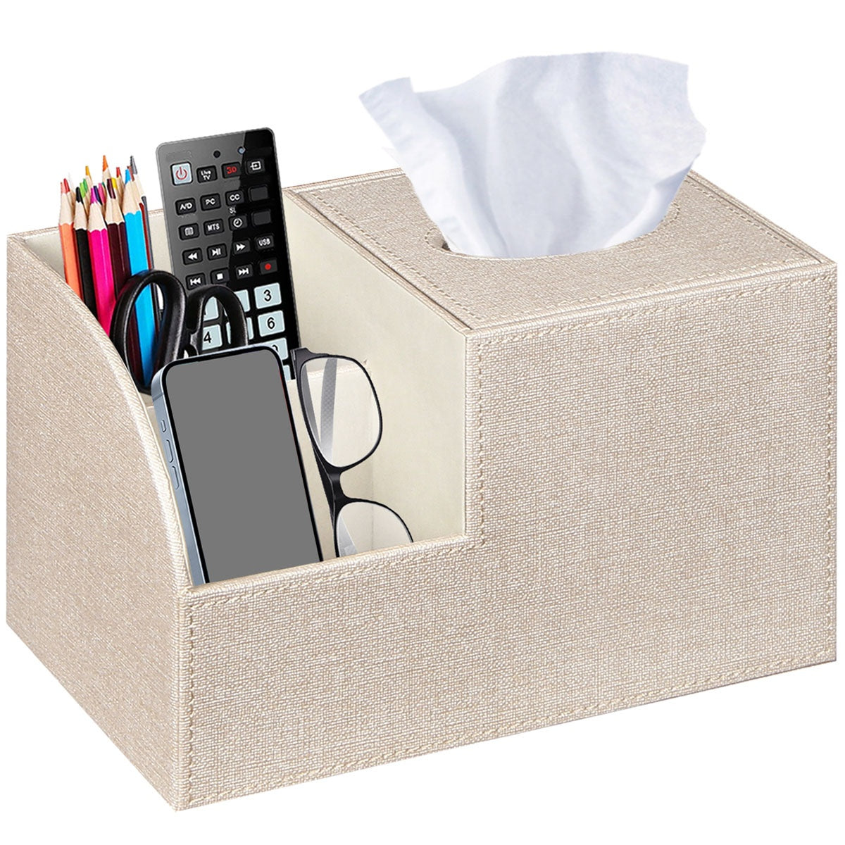 [Remote Tissue Box] Remote Control Holder Multifunctional Square Tissue Box Cover | Faux Leather Decorative Napkin Tissue Box Holder/Remote Caddy/Cube Desktop Organizer Storage Box for Vanity, Toilet, Office, Bedroom, Living Room and Bathroom Decorative