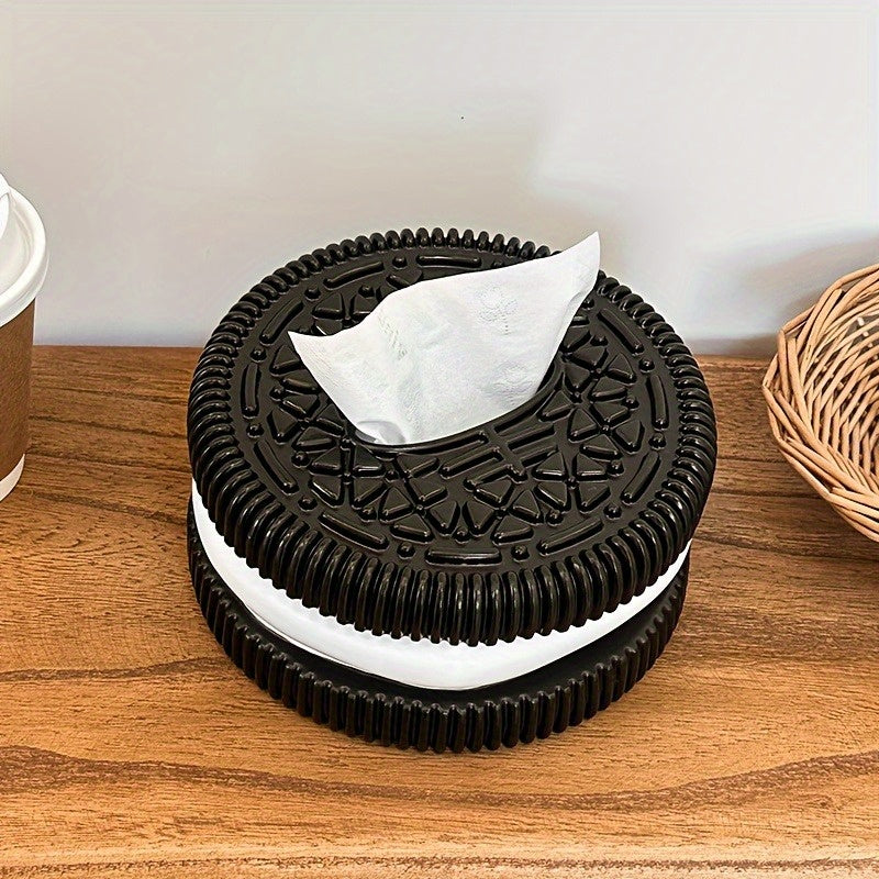 1pc Creative Black and White Tissue Box Holder - Round Resin Design, Polished Finish, Square Shape, Durable Bathroom Organizer & Decorative Tissue Cover, Bathroom Decor, Creative Gift Idea, Bathroom Accessories