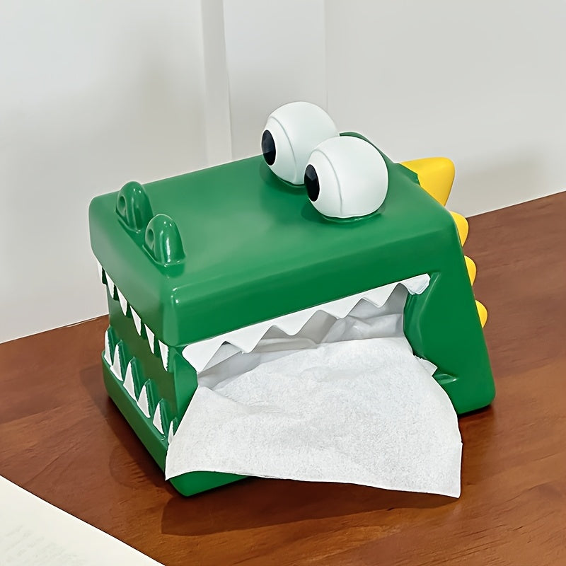 1pc Creative Crocodile Tissue Box Holder - Decorative Square Resin Tissue Dispenser with Playful Design for Home or Office Decor, Bathroom Accessory | Playful Design | Durable Decor Item