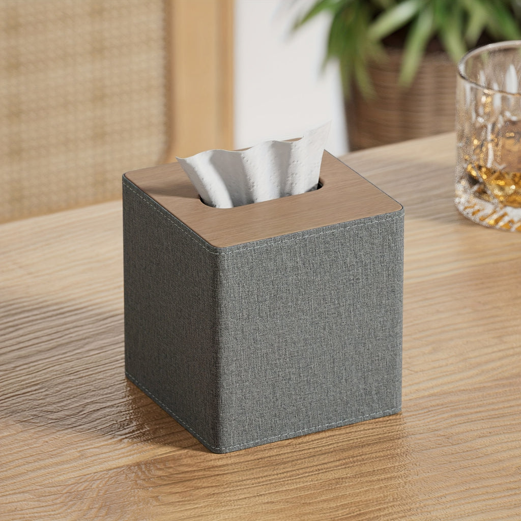 [Luxury Tissue Box Holder] Luxury Square 1pc Tissue Box Holder | Premium PVC Faux Leather, Sleek Black & Beige Design for Home, Office, Hotel, and Car Use, Tissue Box Dispenser | Modern Decor Accessory | Sleek Glossy Appearance