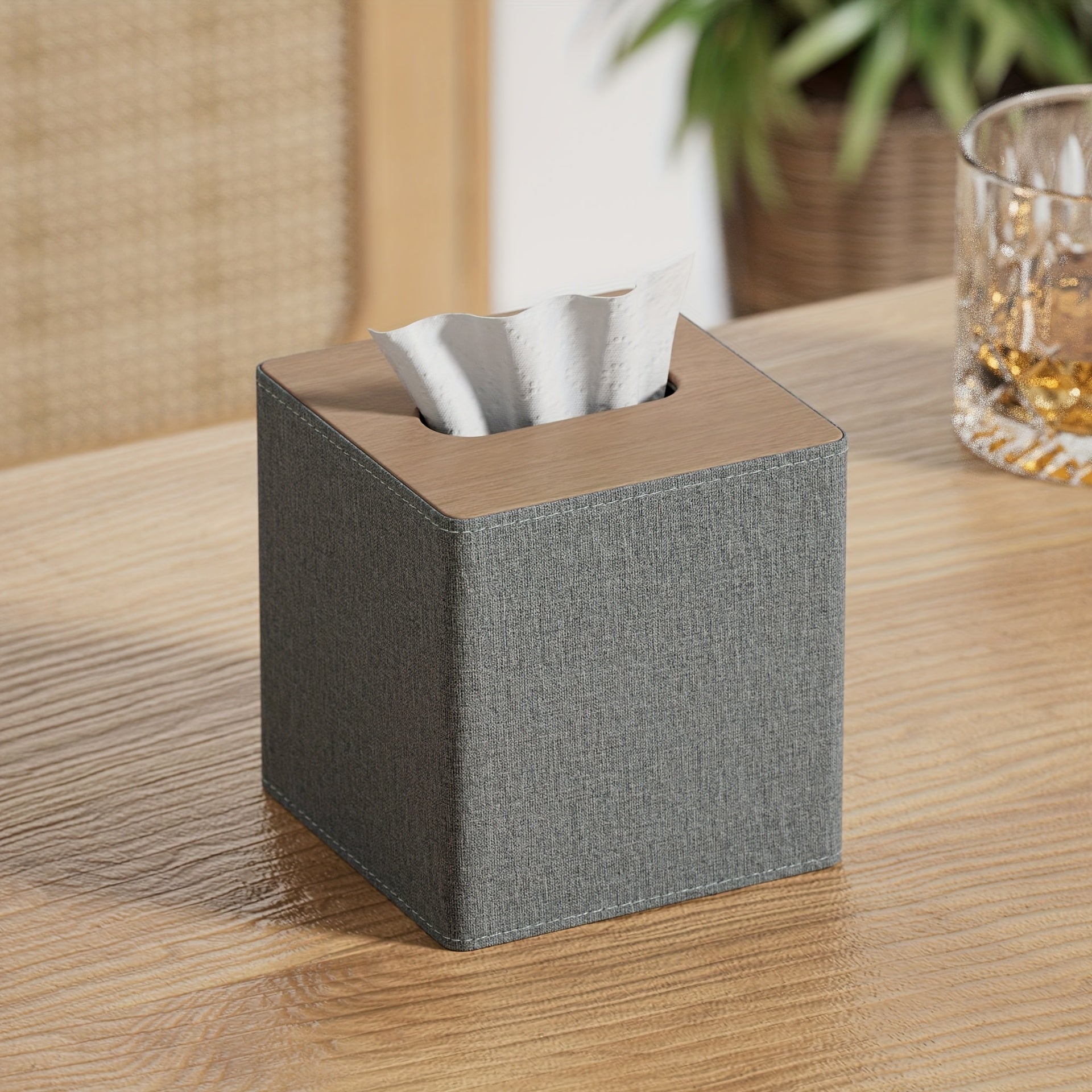 [Luxury Tissue Box Holder] Luxury Square 1pc Tissue Box Holder | Premium PVC Faux Leather, Sleek Black & Beige Design for Home, Office, Hotel, and Car Use, Tissue Box Dispenser | Modern Decor Accessory | Sleek Glossy Appearance
