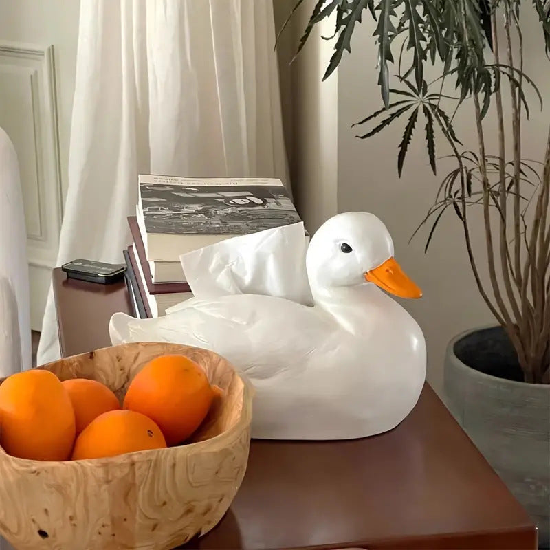 Cute White Duck Tissue Box Holder - Decorative Bathroom & Living Room Storage Organizer with Easy-Open Lid, Durable Plastic tissue box dispenser for Home, Entryway, or Bathroom Decor - Duck-Shaped Home Accent, Entryway Organizer, Playful Design, Glossy