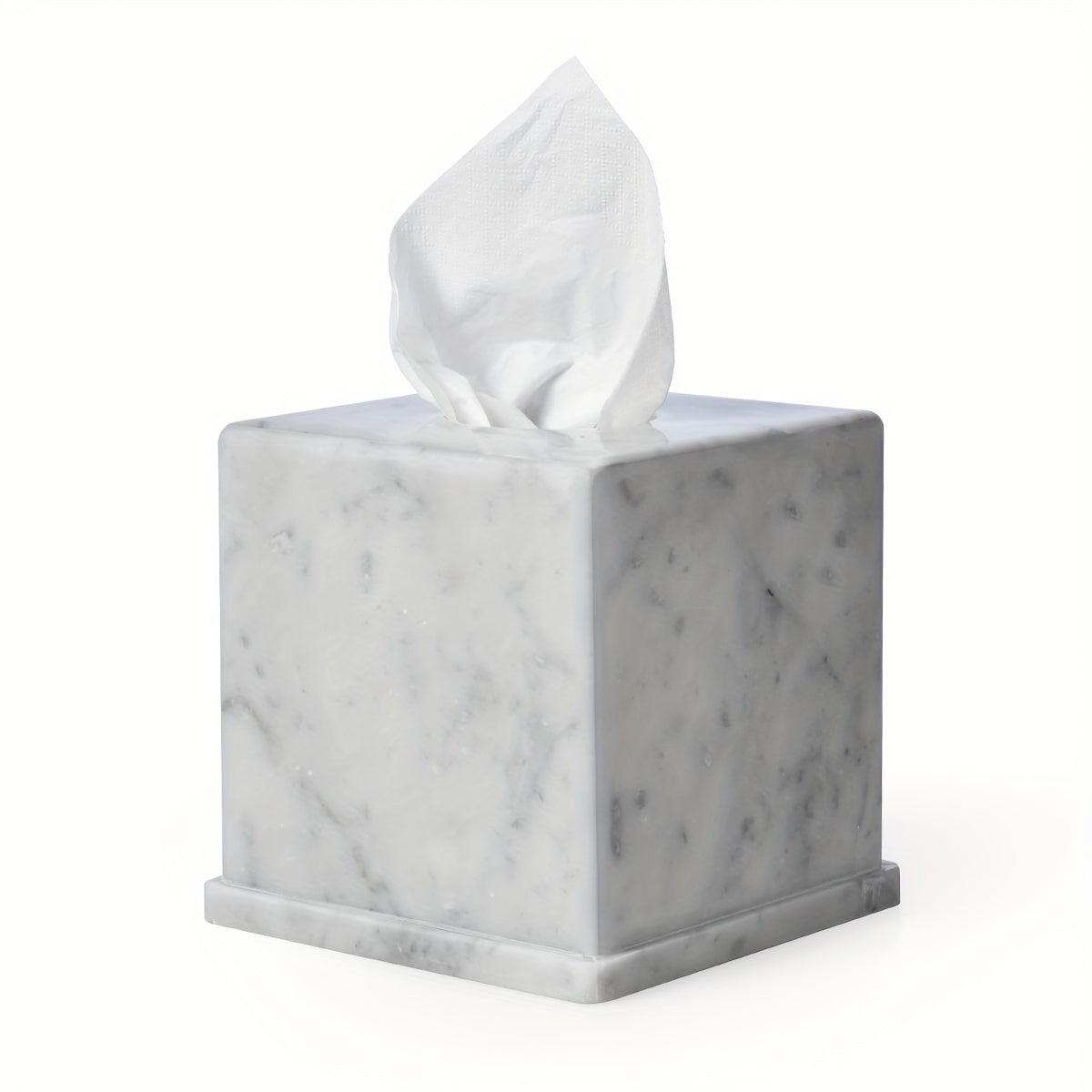 1pc Carrara White Marble Tissue Box Cover, Vintage Design Facial Napkin Dispenser, Sturdy Base With Rubber Feet, For Bathroom, Bedroom, Kitchen Decor, 6 Inch