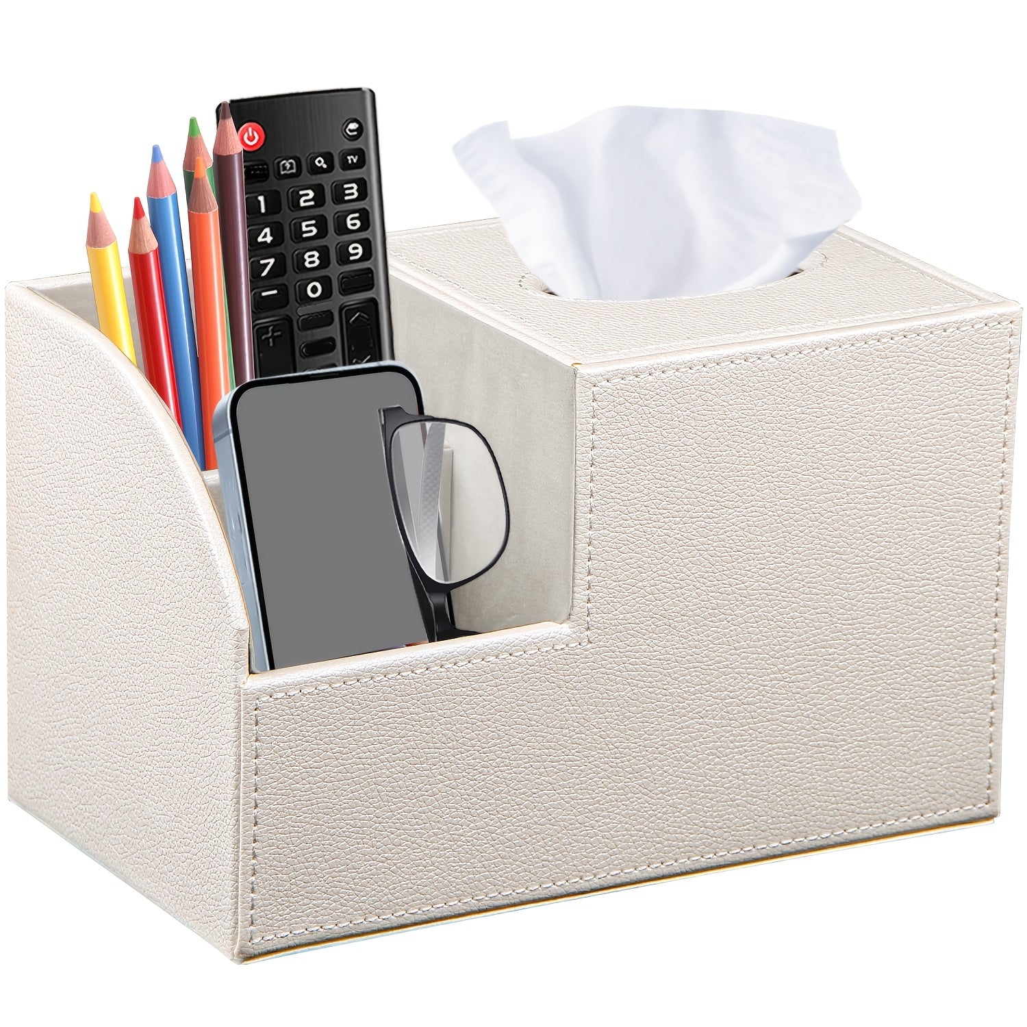 [Remote Tissue Box] Remote Control Holder Multifunctional Square Tissue Box Cover | Faux Leather Decorative Napkin Tissue Box Holder/Remote Caddy/Cube Desktop Organizer Storage Box for Vanity, Toilet, Office, Bedroom, Living Room and Bathroom Decorative