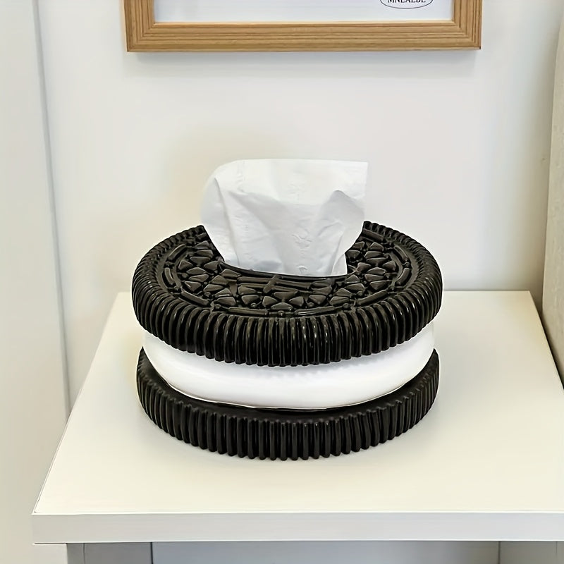 [Cookie-like Tissue Holder] Modern Cookie-like Tissue Box Holder - 1pc Black & White Bathroom/Living Room/Bedroom Decor, Durable Resin, Elegant Home Decoration Storage Organizer, Compatible with Standard Tissues, Playful Novelty Decor, Interior Designers