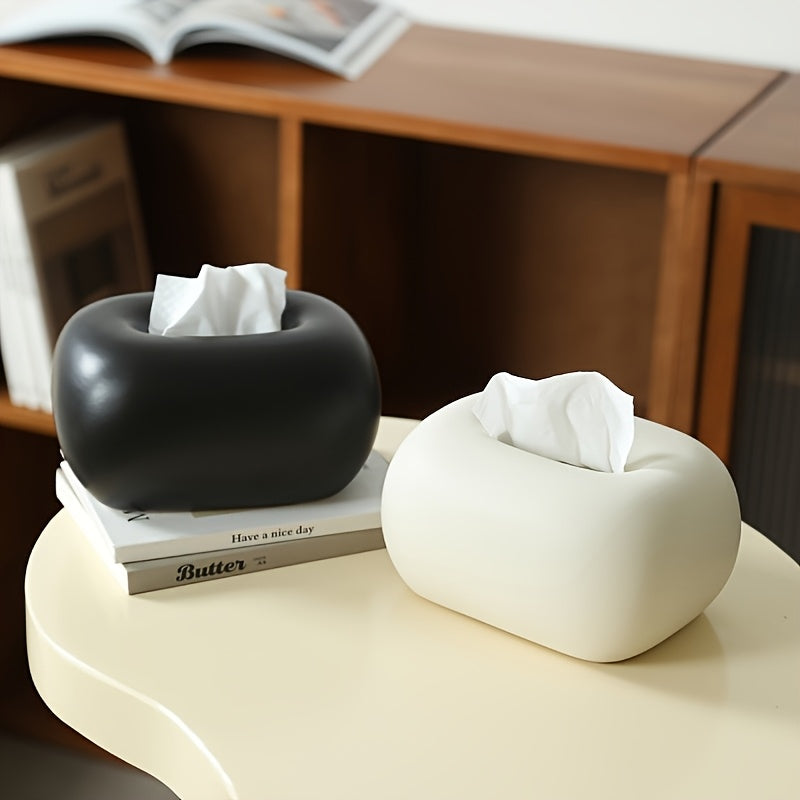 [Modern Ceramic Holder] 1pc Modern Minimalist Ceramic Tissue Box Holder | White & Black Accents, Spherical Shape, Durable & Stylish Storage Organizer, Tabletop Accent, Sleek Design, Quality Craftsmanship, Contemporary Style, Elegant Craftsmanship,