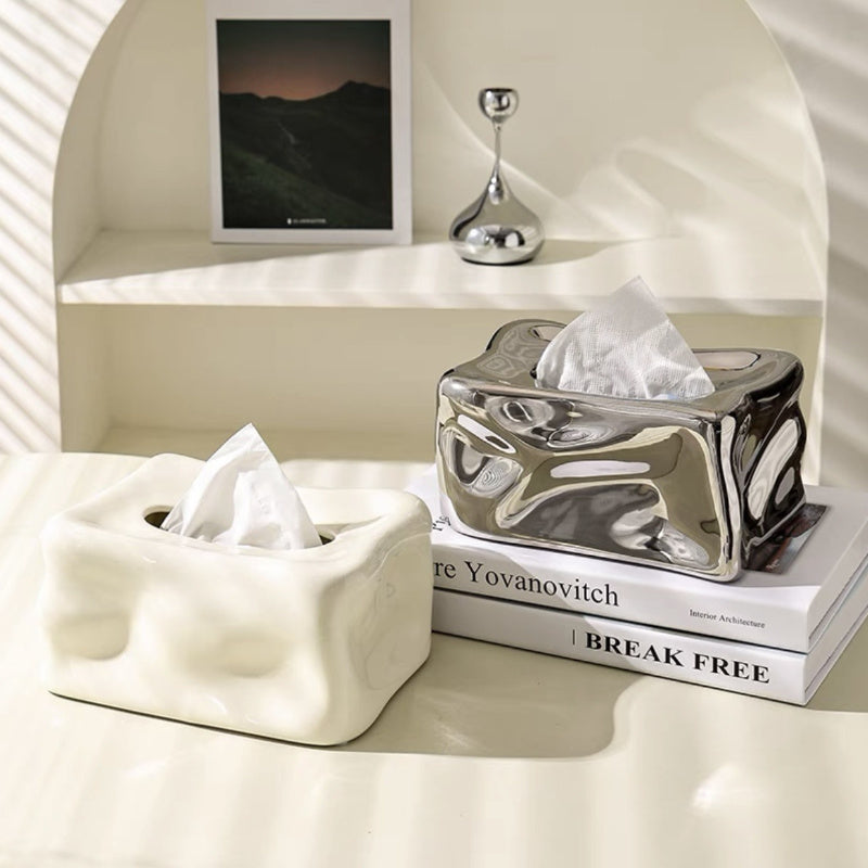 Elegant Ceramic Tissue Box Set - Modern, Minimalist Design with Sleek Metallic Finish, Perfect for Living Room Decor, Living Room Decor | Modern Ceramic Box | Rectangular Shape, Tissue Box Decor