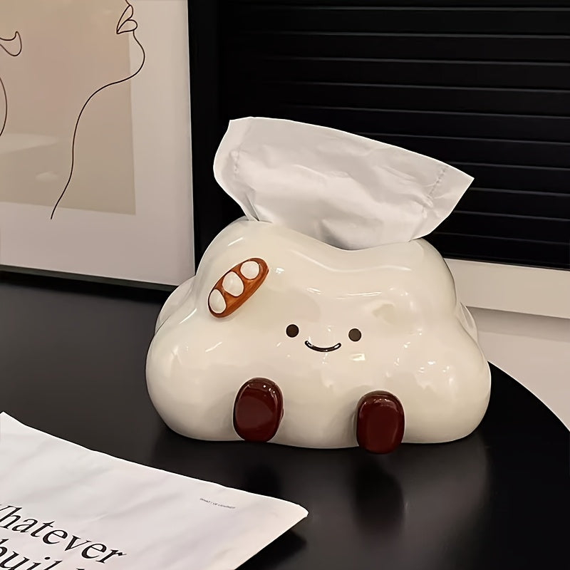 1pc Cute Cartoon Cloud Ceramic Tissue Box, Cream Style Lovely Home Desktop Tissue Box, Light Luxury High-end Tissue Storage, Suitable for Home Decoration, Living Room Bedroom Tissue Storage, Desktop Ornament, Bathroom Tissue Box, Gift
