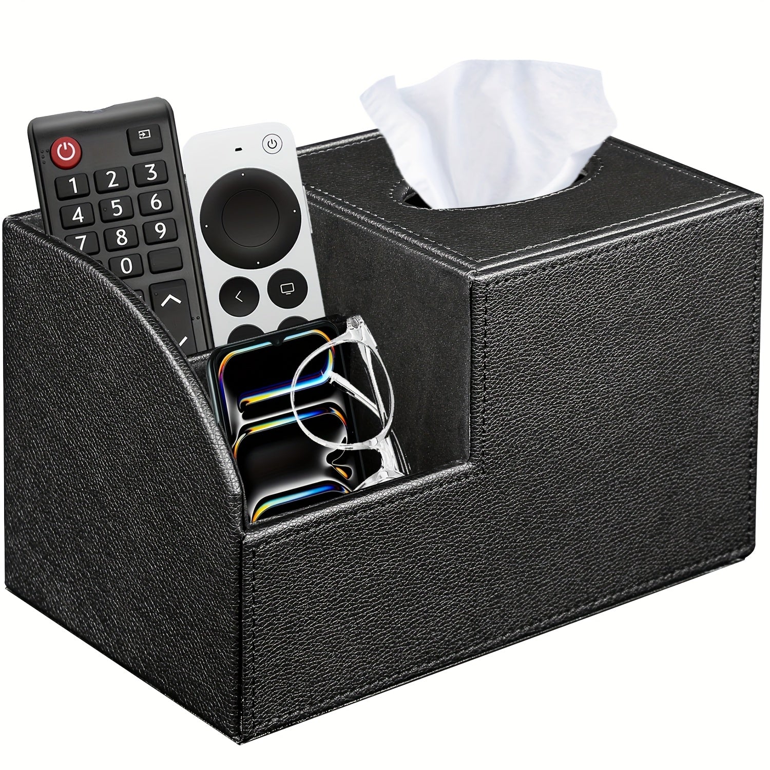 [Remote Tissue Box] Remote Control Holder Multifunctional Square Tissue Box Cover | Faux Leather Decorative Napkin Tissue Box Holder/Remote Caddy/Cube Desktop Organizer Storage Box for Vanity, Toilet, Office, Bedroom, Living Room and Bathroom Decorative