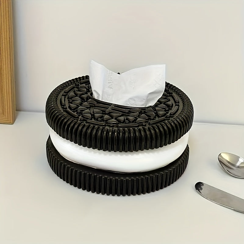 [Cookie-like Tissue Holder] Modern Cookie-like Tissue Box Holder - 1pc Black & White Bathroom/Living Room/Bedroom Decor, Durable Resin, Elegant Home Decoration Storage Organizer, Compatible with Standard Tissues, Playful Novelty Decor, Interior Designers