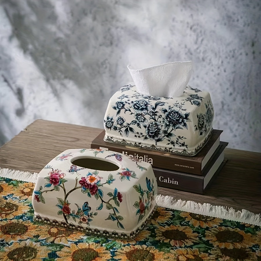 [Christmas Ceramic Box] Blue and White Crackled Ceramic Tissue Box | New Chinese Style for Living Room Coffee Table Home Use Housewarming, Best for Christmas