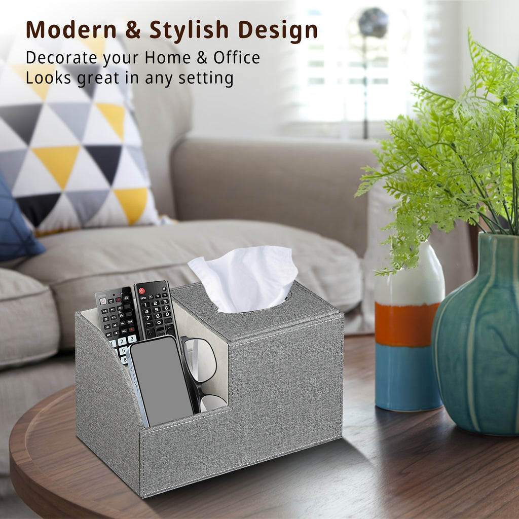 [Remote Tissue Box] Remote Control Holder Multifunctional Square Tissue Box Cover | Faux Leather Decorative Napkin Tissue Box Holder/Remote Caddy/Cube Desktop Organizer Storage Box for Vanity, Toilet, Office, Bedroom, Living Room and Bathroom Decorative