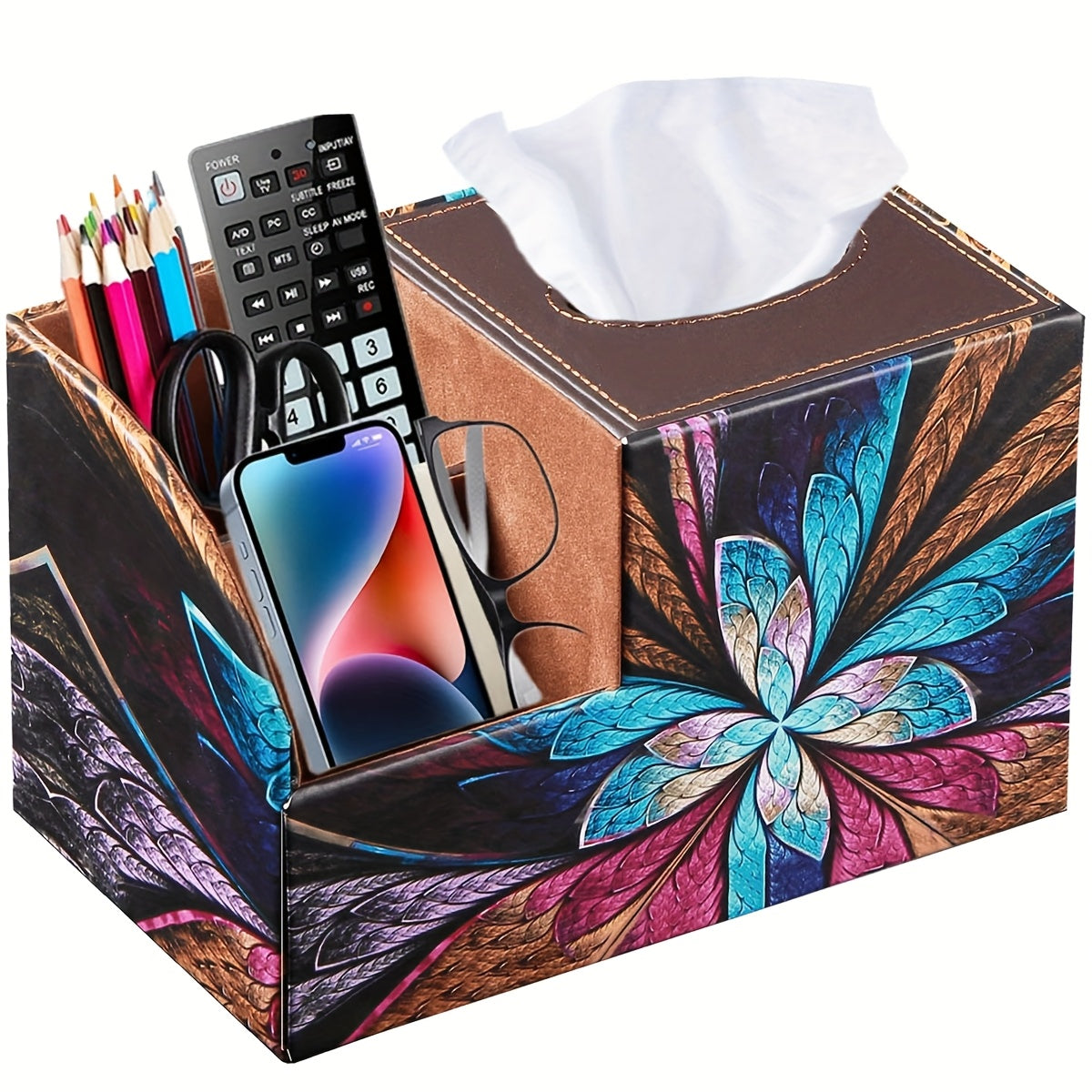 [Remote Tissue Box] Remote Control Holder Multifunctional Square Tissue Box Cover | Faux Leather Decorative Napkin Tissue Box Holder/Remote Caddy/Cube Desktop Organizer Storage Box for Vanity, Toilet, Office, Bedroom, Living Room and Bathroom Decorative