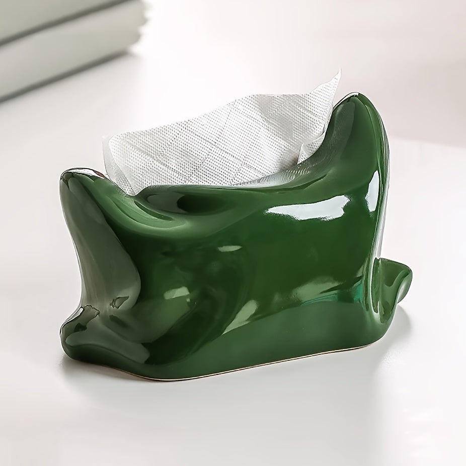 1 Ceramic Tissue Box - Creative Pillow Design in Glossy Green/White, Ideal for Bathroom, Living Room, Bedroom, Dining Table Decor - Elegant Home Accessory for Thanksgiving