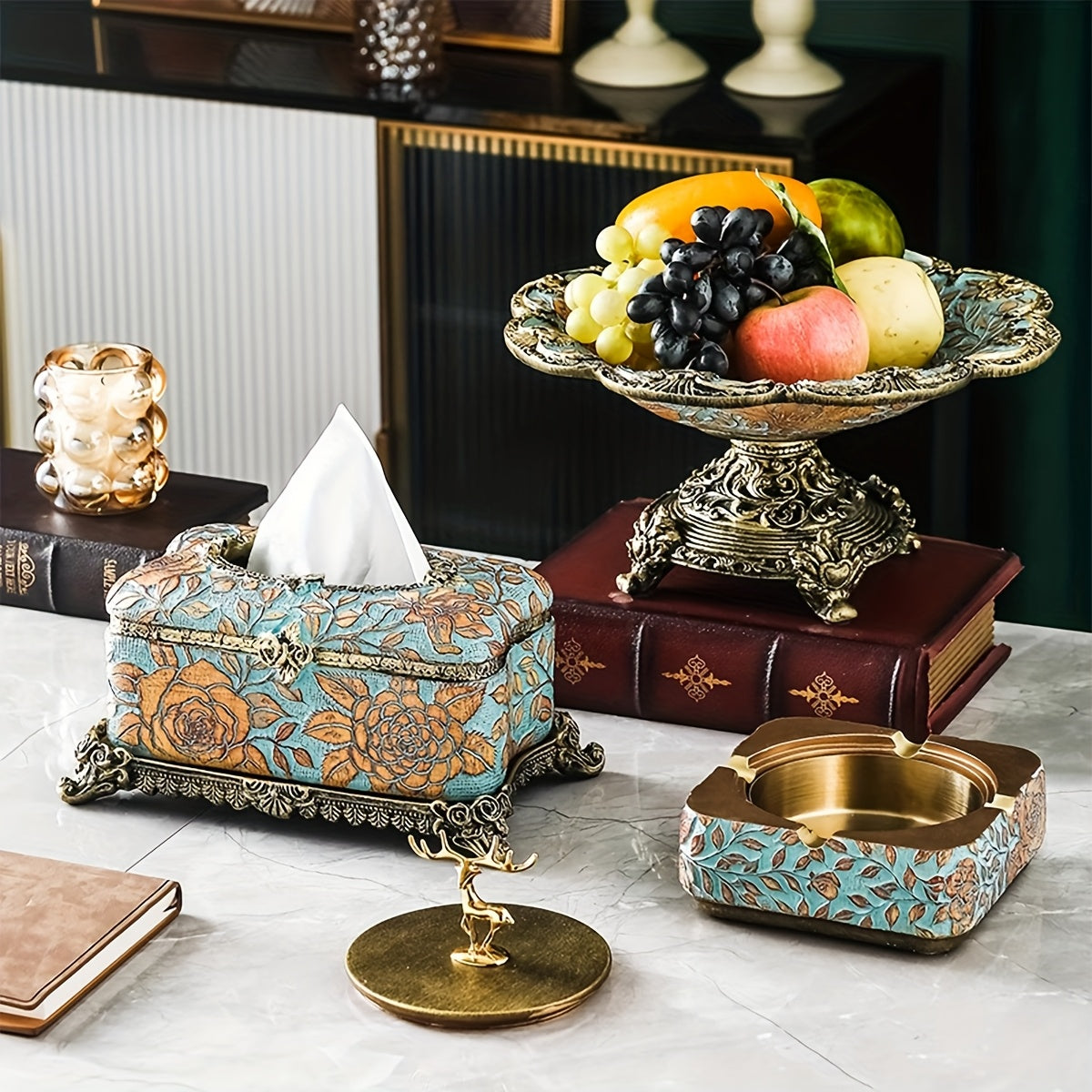 Elegant Floral Resin Tissue Box Holder - Square Design with Golden Accents, Perfect for Bathroom & Desktop Decor | Ideal Christmas or Halloween Gift, Bathroom Decor And Accessories