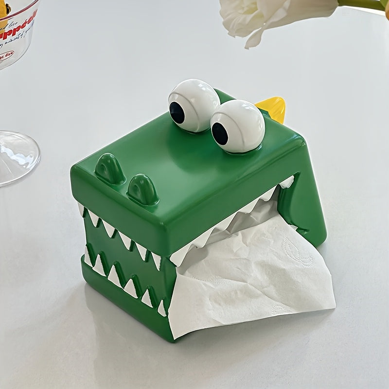 1pc Creative Crocodile Tissue Box Holder - Decorative Square Resin Tissue Dispenser with Playful Design for Home or Office Decor, Bathroom Accessory | Playful Design | Durable Decor Item