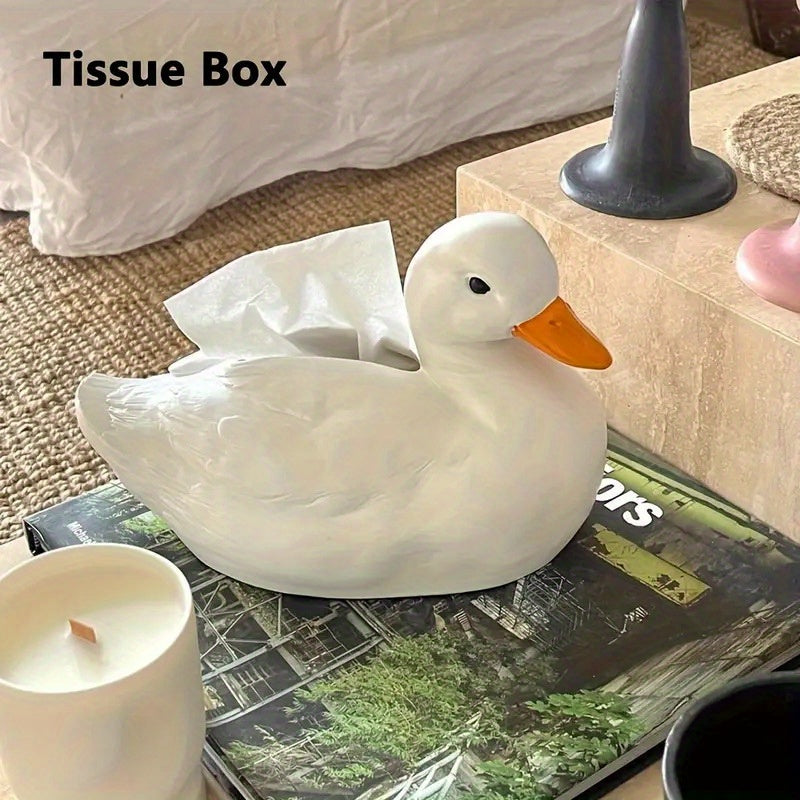 Cute White Duck Tissue Box Holder - Decorative Bathroom & Living Room Storage Organizer with Easy-Open Lid, Durable Plastic tissue box dispenser for Home, Entryway, or Bathroom Decor - Duck-Shaped Home Accent, Entryway Organizer, Playful Design, Glossy