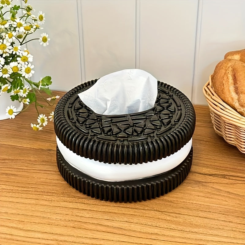 [Cookie-like Tissue Holder] Modern Cookie-like Tissue Box Holder - 1pc Black & White Bathroom/Living Room/Bedroom Decor, Durable Resin, Elegant Home Decoration Storage Organizer, Compatible with Standard Tissues, Playful Novelty Decor, Interior Designers