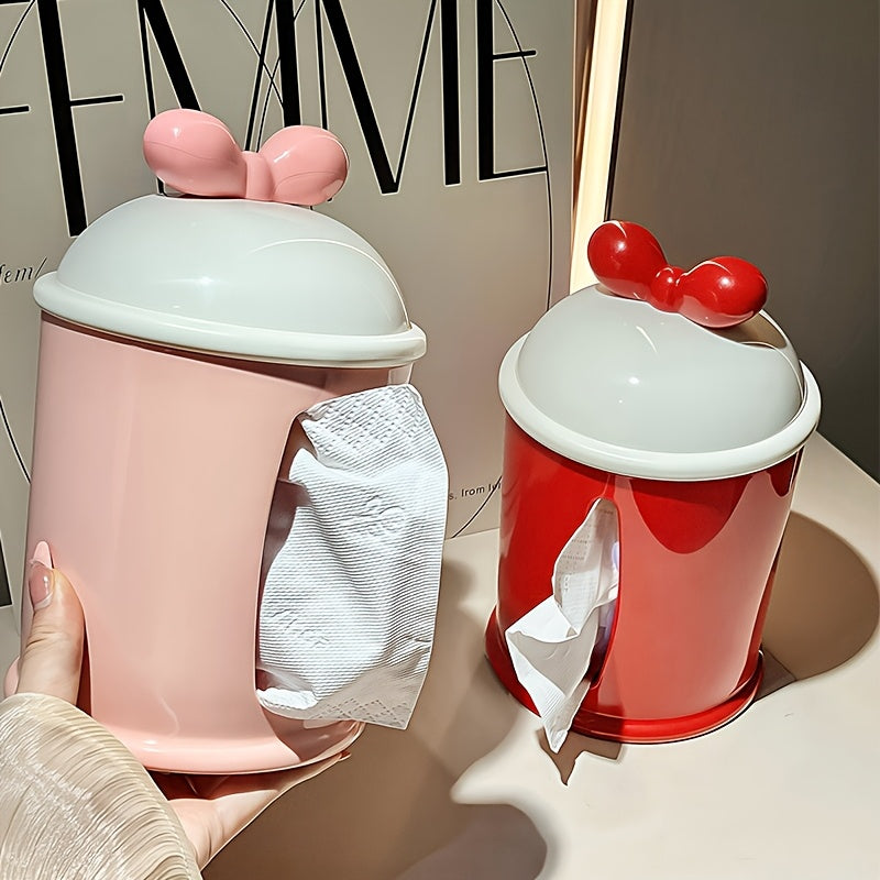 [Cute Tissue Holder] Cute Mouse Ears Round Plastic Tissue Box Holder 1pc | Dispenser for Storing Facial Tissues, Ideal for Home Decor in Living Room or Bathroom, Bathroom Accessory, Smooth Surface