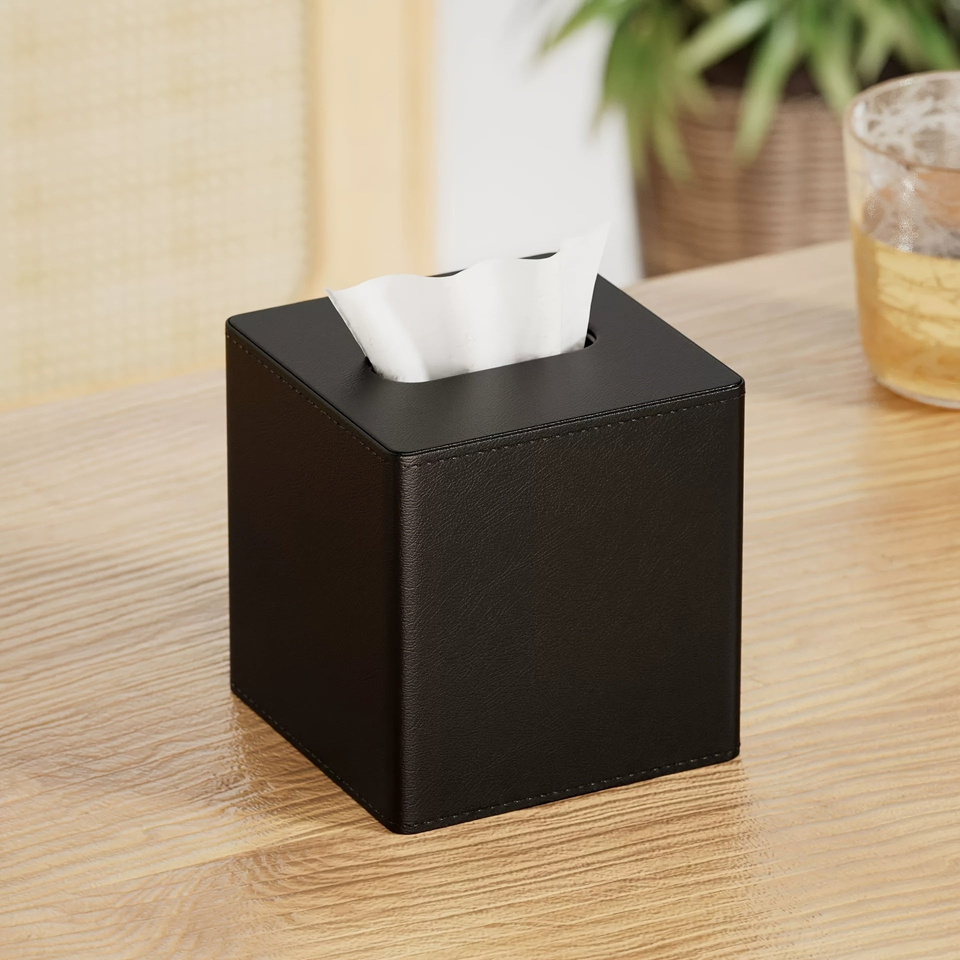 [Luxury Tissue Box Holder] Luxury Square 1pc Tissue Box Holder | Premium PVC Faux Leather, Sleek Black & Beige Design for Home, Office, Hotel, and Car Use, Tissue Box Dispenser | Modern Decor Accessory | Sleek Glossy Appearance