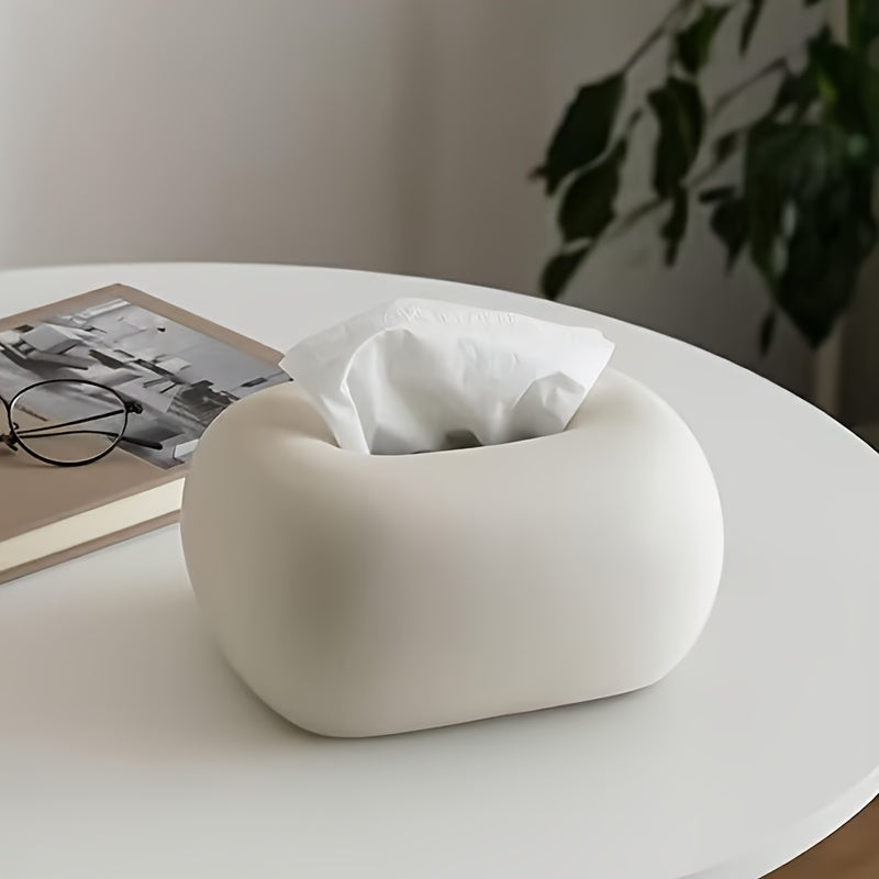 [Modern Ceramic Holder] 1pc Modern Minimalist Ceramic Tissue Box Holder | White & Black Accents, Spherical Shape, Durable & Stylish Storage Organizer, Tabletop Accent, Sleek Design, Quality Craftsmanship, Contemporary Style, Elegant Craftsmanship,
