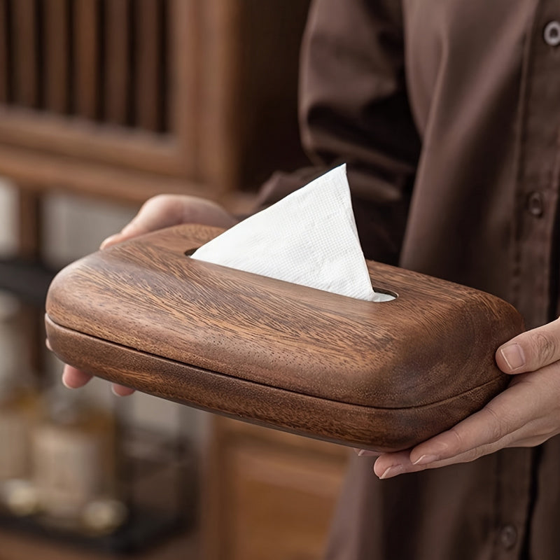 Walnut Tissue Box - Modern Minimalist Rectangular Design with Easy-Replace Lid, Polished Finish, Vintage Style Storage Box for Desktop, Bathroom, Office & Nightstand Decor, Bathroom Decor, Sleek Appearance, Highgrade Wood, Home Decor, Contemporary Decor,