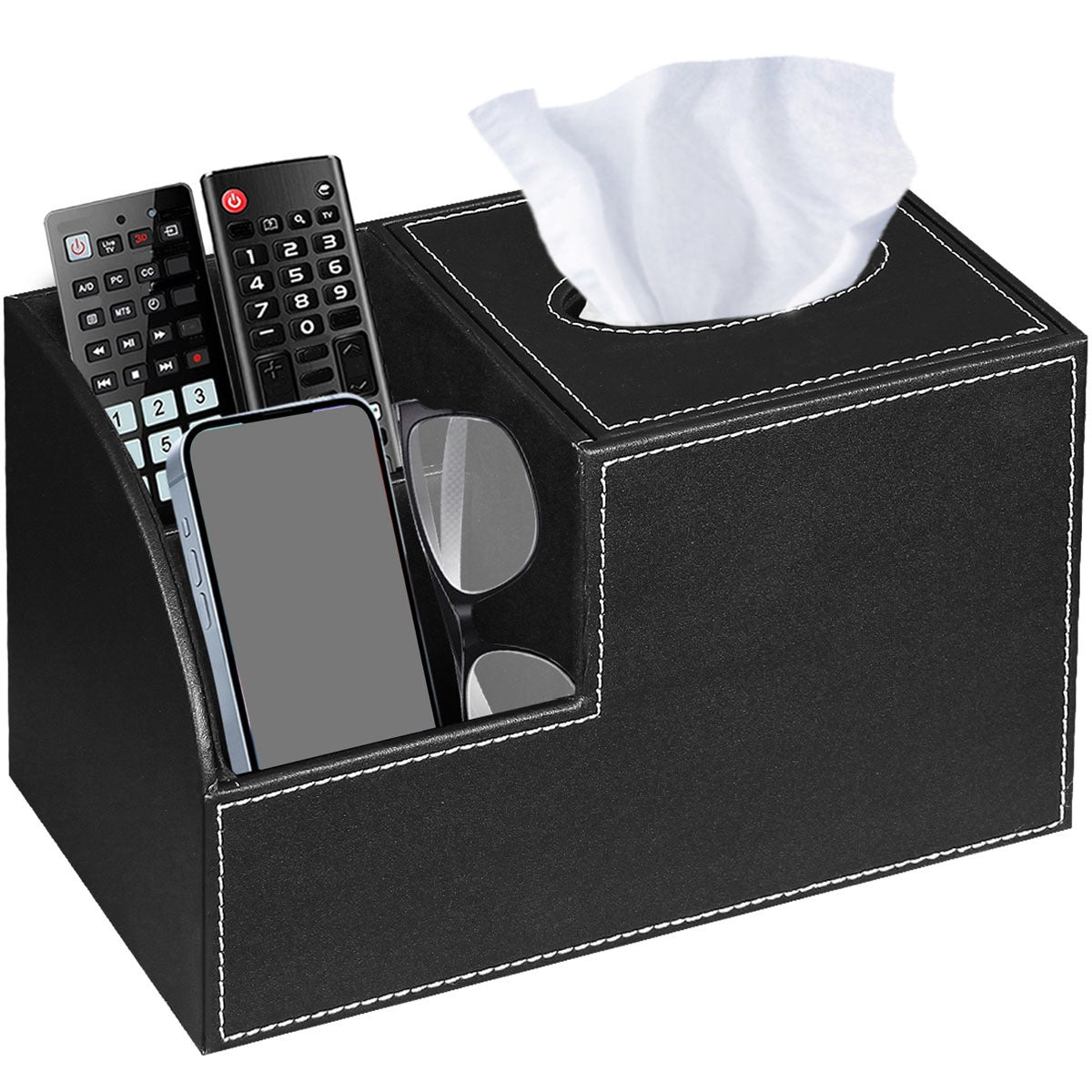 [Remote Tissue Box] Remote Control Holder Multifunctional Square Tissue Box Cover | Faux Leather Decorative Napkin Tissue Box Holder/Remote Caddy/Cube Desktop Organizer Storage Box for Vanity, Toilet, Office, Bedroom, Living Room and Bathroom Decorative