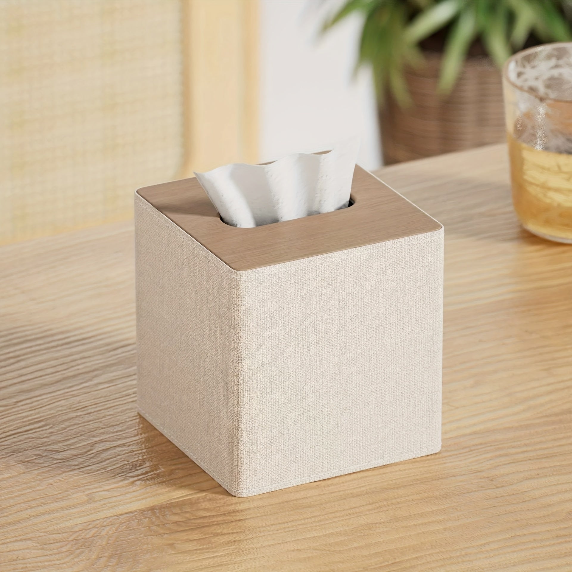 [Luxury Tissue Box Holder] Luxury Square 1pc Tissue Box Holder | Premium PVC Faux Leather, Sleek Black & Beige Design for Home, Office, Hotel, and Car Use, Tissue Box Dispenser | Modern Decor Accessory | Sleek Glossy Appearance