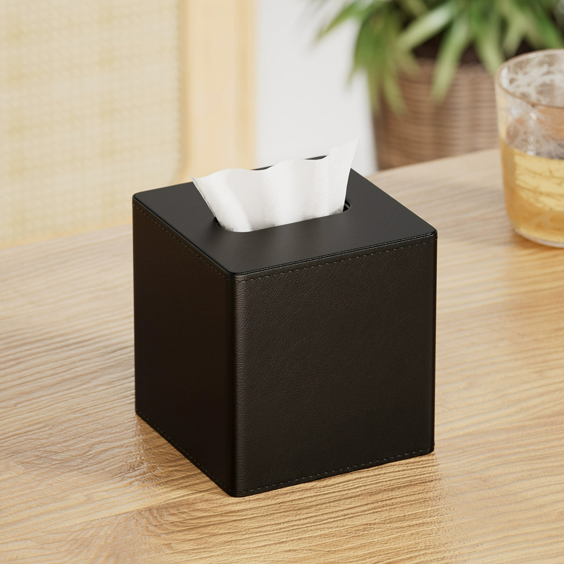 [Luxury Tissue Box Holder] Luxury Square 1pc Tissue Box Holder | Premium PVC Faux Leather, Sleek Black & Beige Design for Home, Office, Hotel, and Car Use, Tissue Box Dispenser | Modern Decor Accessory | Sleek Glossy Appearance