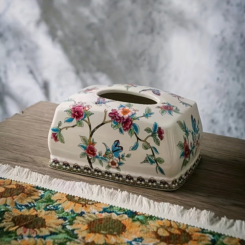 [Christmas Ceramic Box] Blue and White Crackled Ceramic Tissue Box | New Chinese Style for Living Room Coffee Table Home Use Housewarming, Best for Christmas
